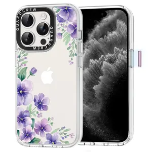 GuardCrew iPhone 15 Pro Max Case Violet Design for iPhone 15 Pro Max Cover [Crashproof 11FT Military-Grade Drop Protection] Clear Shockproof Bumper Slim Phone Cover for iPhone 15 Pro Max
