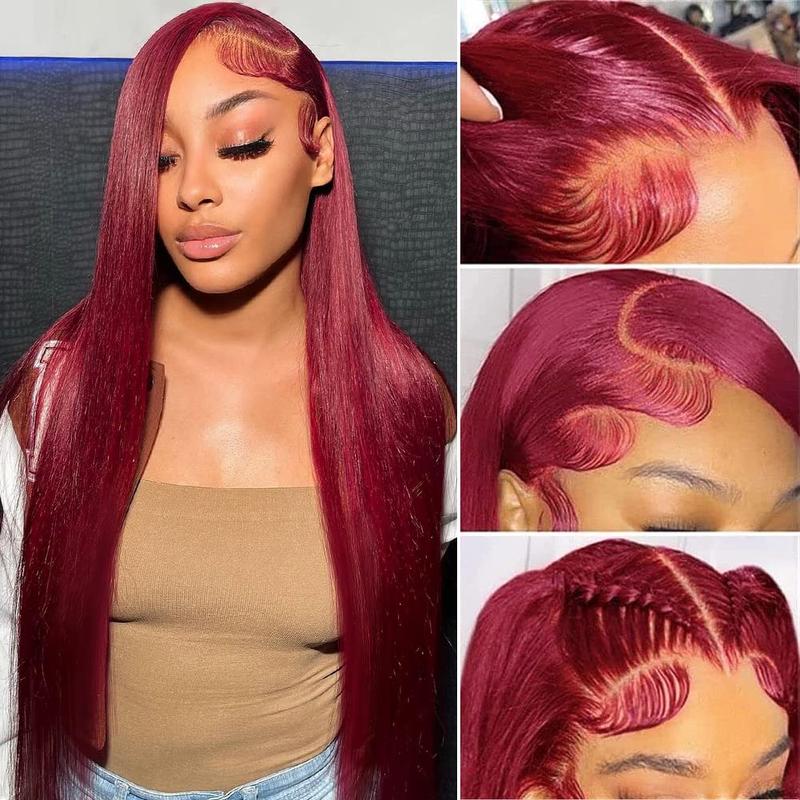 Tuneful 180% Density 99j Burgundy HD Transparent Lace Frontal Wigs Hair 99J 13x6 Straight Hair Wig Wine Red Colored Hair Wig 99j Wig for Black Women