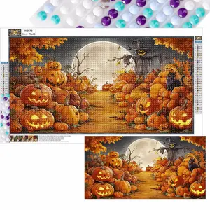 Halloween 5D DIY Full Drill Round Diamond Painting Kit Home Wall Decor 70x40cm