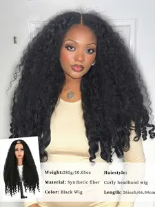 26inch Afro Wig V Part Kinky Curly Wave Hair Wigs For Women, 180% Density High Temperature Fiber Wigs Wear and Go Glueless Wig With Bouncy Curls in the End, Synthetic No Leave Out Clip in Used Daily Party Cosplay, Synthetic Wavy Hairstyle