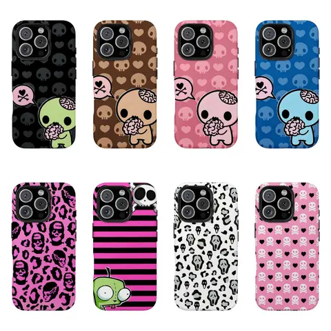 Y2k Kawaii Emo Zombie Cute Phone Case - Pink Black Polka Dot Skull Motifs Protective Cover, Smartphone Protector for iPhone 11-17 Pro Max, Samsung S22-S26, Phone Accessories Gift Idea