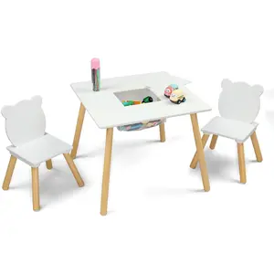 JOYMOR Kids Table and 2 Chairs Set with Storage & Removable Tabletop, Panda Ear Chairs, 3-in-1 Kids ActivityTable for Craft, Playroom Toddler Table and Chair Set for Kids 2-5