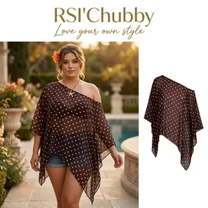 Plus Size Women Summer Vacation Beach Coverup Chiffon Sheer Mesh Top Bikini Bathing Suit Swimsuit Cover Up Trendy Asymmetrical Hem Resortwear