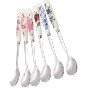 6-Pack Stainless Steel Cutlery Spoons with Ceramic Handles, Stylish Teaspoons for Sugar, Ice Cream, Serving Tableware