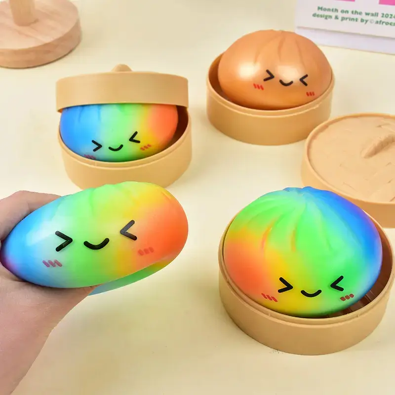 Colourful Giant Rainbow Bun Dumpling Squishy - Soft TPR Unisex ASMR Stress Relief Fidget Toy, Smiley Galaxy Design, Oddly Satisfying Sensory Item for Neurodivergent Kids, Non-Toxic Easter Valentine's Gift, Valentine's Day