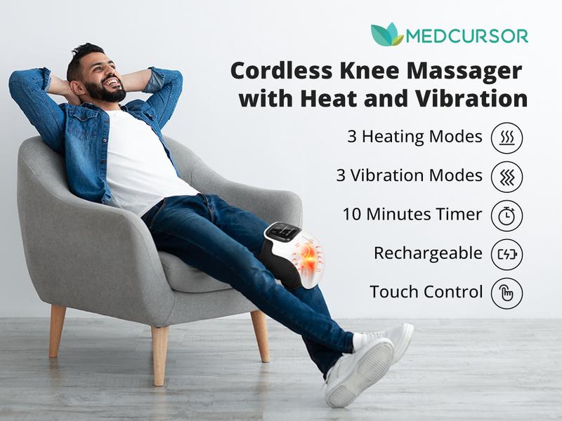 Medcursor Cordless Heated Knee Massager with LED Touch Screen 3 Vibration Modes & 3 Heating Levels Ergonomic Design for Comfortable Relaxation Ideal Christmas Gift for Parents Adjustable Settings