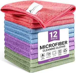 Microfiber Cleaning Cloth, 12 Pack Assorted Color Cleaning Rags for Housekeeping, Colorful Reusable Microfiber Towels for Car, Kitchen, Bathroom and Household Cleaning Supplies, 11.8"X11.8" SIFANGKE