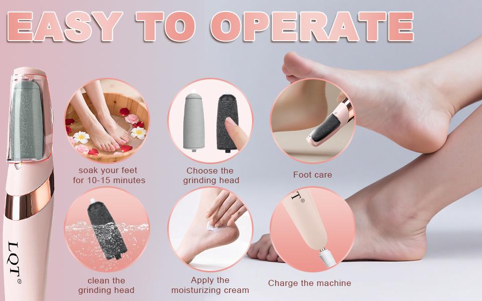 LQT Electric Foot File – Rechargeable Callus Remover for Hard, Cracked Skin – At-Home Pedicure Kit for Smooth Feet (Men & Women) (Pink) Manicure Manicure Nail Nail Care Cutics Nail Art
