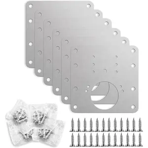 6 Pack Cabinet Hinge Repair Plate Kit, Stainless Steel Cabinet Door Hinge Repair Brackets with Mounting Screws, Metal Hinge Fixing Plates for Kitchen Cabinets, Cupboards and Furniture