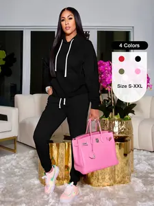 USBoutiqueCHIC Women's Contour-Fit Hoodie & Jogger Set | 250GSM Fleece Loungewear for Fall Winter, Slim Athletic Tracksuit