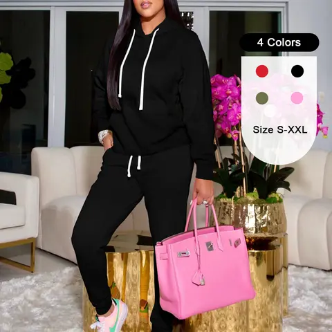 USBoutiqueCHIC Women's Contour-Fit Hoodie & Jogger Set | 250GSM Fleece Loungewear for Fall Winter, Slim Athletic Tracksuit