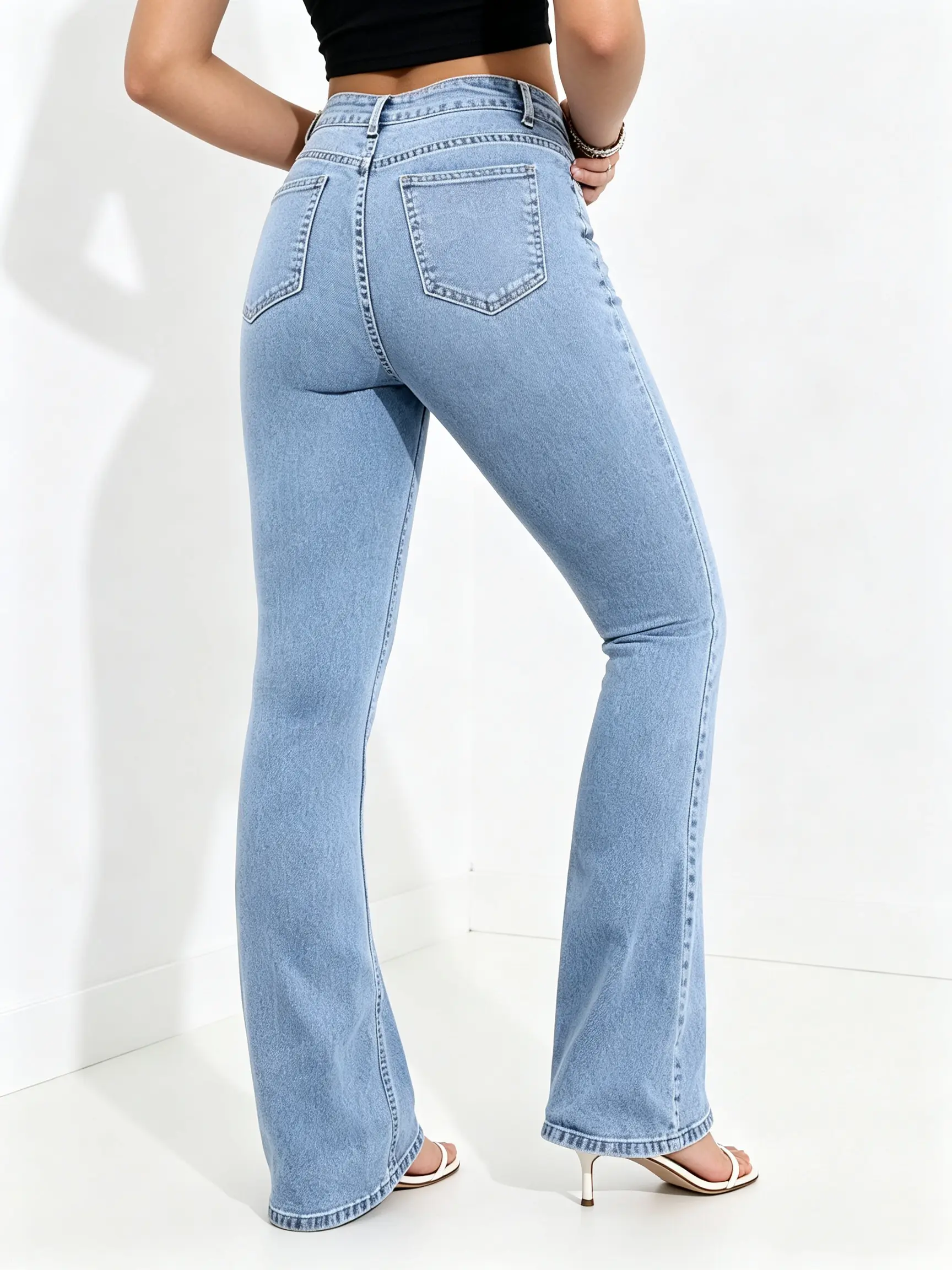 European and American jeans women's stretch  slim fit flared Lifting pants with raised hips and high waist micro flared pants