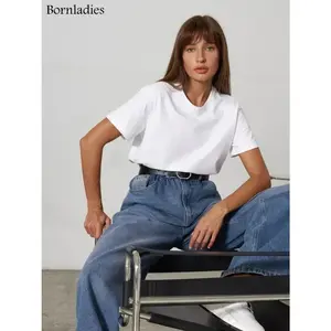 Solid 4-Pack Summer 100% Cotton Women's T-Shirt Bottoms Basic Fashion Solid Color Unisex Short-Sleeve Loose Top Shirt