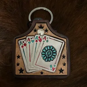 Cards Keychain with Aces and Stars Design