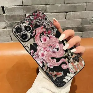 Dragon and Cherry Blossom Koi Design Traditional Kimono Pattern Phone Case,TPU Material Shockproof Protection Simple Style Gift for Family Friends Children Birthday New Year Valen,phone Case Suitable for Iphone and Samsung Models
