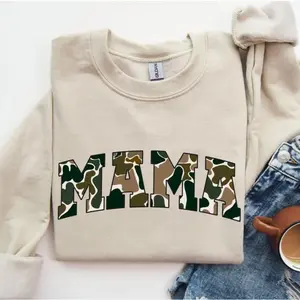 MAMA Camo Old School Bottomland Pattern Crewneck Sweatshirt, Hunting Mama Sweatshirt, Hoodie, Comfort Colors