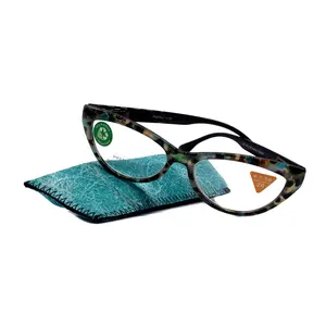 Lynx, (Premium) Reading Glass, High End Readers +1.25..+3 Magnifying, Cat Eye optical Frame, Tortoise Shell (Brown, Green) NY Fifth Avenue Crystal Clear