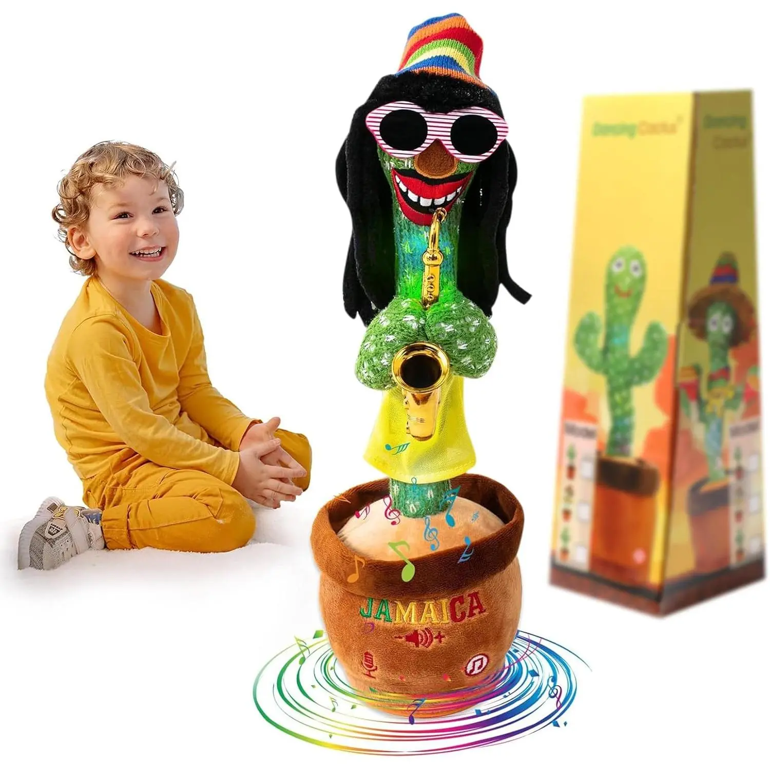 Dancing Cactus, Talking Plush Toy with Funny Style 270 Degree Rotation for for Baby Boys and Girls, Singing Baby Toy Repeats What You Say Colorful Glowing Singing Cactus Toy