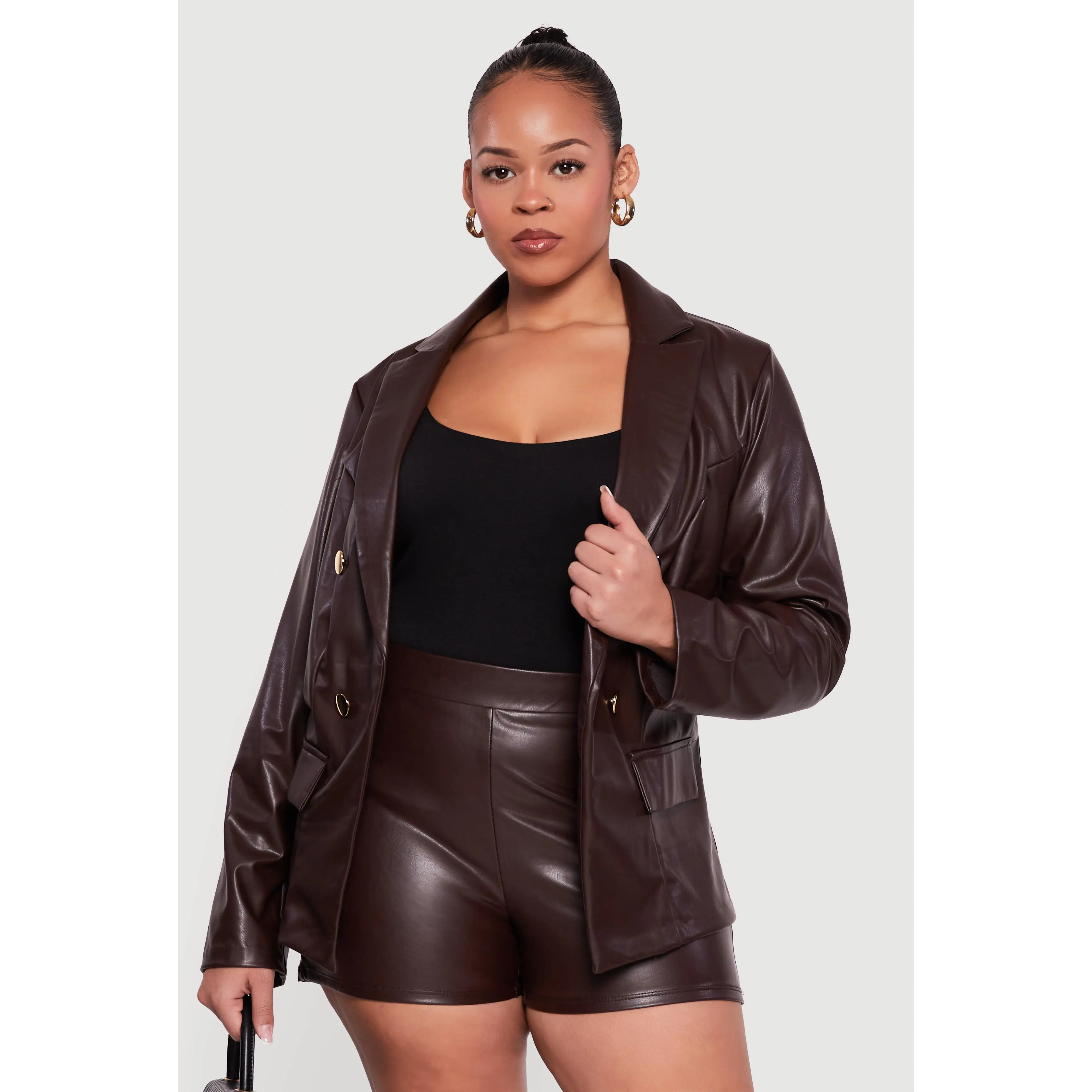 Plus Size Faux Leather Blazer