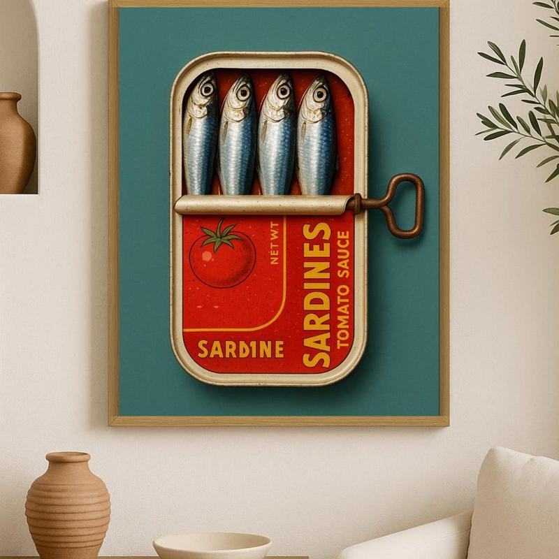 Sardines Art Print Retro Sardines Wall Art Fish Print Retro Kitchen printable Kitchen Wall Art Fish Wall Art Digital Print Sardine Poster, Unframe