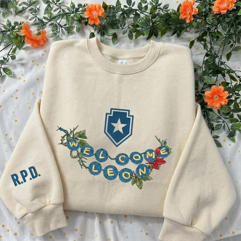 Resident Evil RPD Embroidered Sweatshirt/ Hoodie, Leon Welcome Crewneck, Video Game Merch