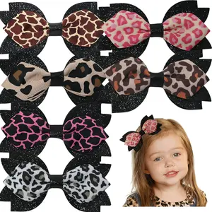 Summervibes JoyBowie Baby Hairbows 6 Leopard Print Bow Hair Clips with Metal Clips & Silky Satin Ribbons for Girls Toddlers School Wear accessory