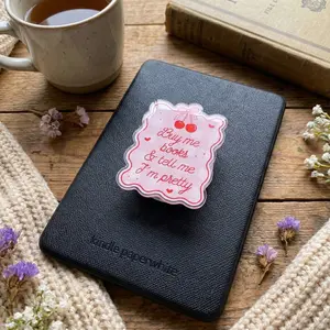 Aesthetic Book Lover Phone Grip Pink Soda Graphic E-reader Holder for Kindle Paperwhite Soft Material Unique Design Trendy Gift for Bookish Girls