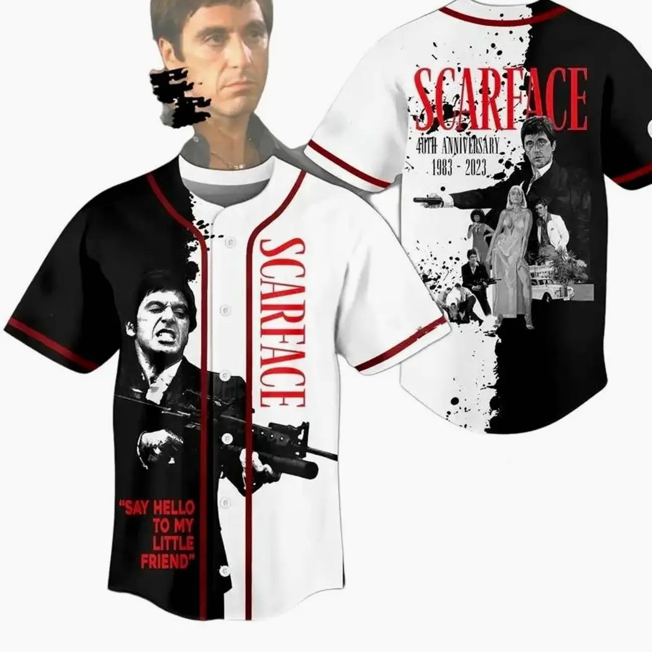 Scarface Unisex Baseball Jersey – Casual Sportswear for Couples, 90s Vintage Style, for Sports & Outdoor Activities