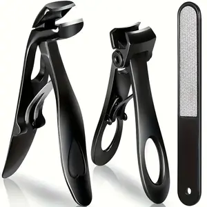 Heavy Duty 3pcs Nail Clipper Set - Stainless Steel Angled Toe & Fingernail Clippers with Catcher, Wide Jaw Opening, Mess-Free Cutting for Men & Women