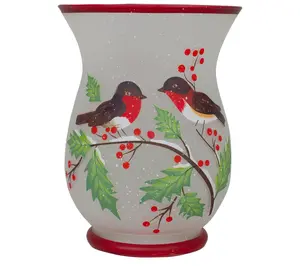 Northlight 8" Finches and Pine Glass Christmas Candle Holder
