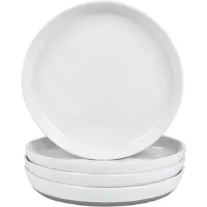 Ceramic Dinner Plates Set of 4-10 inch Stoneware Plates Set - Microwave&Dishwasher&Oven Safe, Porcelaine Dinnerware Dish Set for Kitchen Serving,Scratch Resistant - White(Grey Bottom)