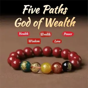 GEMRICH Five Gods of Wealth Bracelet, red cinnabar, feng shui jewelry symbolizing good fortune and prosperity, wealth protection, spirituality, and balance—an ideal choice for entrepreneurs and professionals.