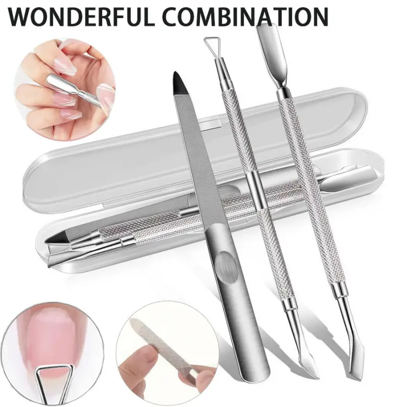 3-piece nail dead skin pusher and gel nail polish remover set | salon quality metal gel nail polish remover scraper, with nail file, durable professional nail polish pedicure cleaning tool, suitable for fingernails and toenails, Pedicure Kit