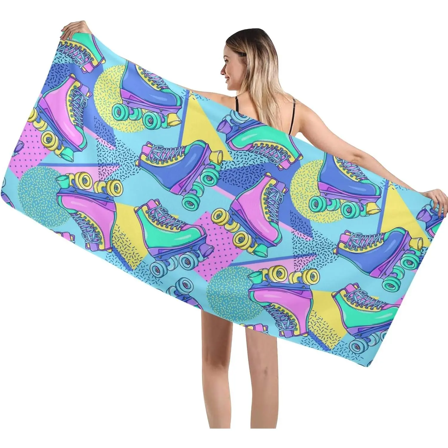 Roller Skates Pattern Beach Towel Thin Quick Dry Super Absorbent Oversized Lightweight Towels for Travel Sports Pool Swimming Bath Camping Yoga Towels 29x58inch