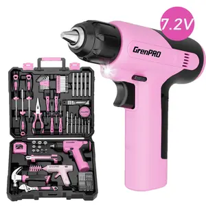 7.2V Cordless Drill Pink Set — 188-Piece Household Tool Kit (Includes Storage Case). A unisex DIY electric power tool combo suitable for fence installation, interior decoration, furniture assembly, and daily maintenance tasks.