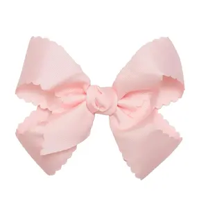 HAIRBOWS Girls' Grosgrain Scalloped Edge Bow with a Knot Wrap Center on a Clip, All Ages and Hair Types, 5 Inch Bow, Light Pink