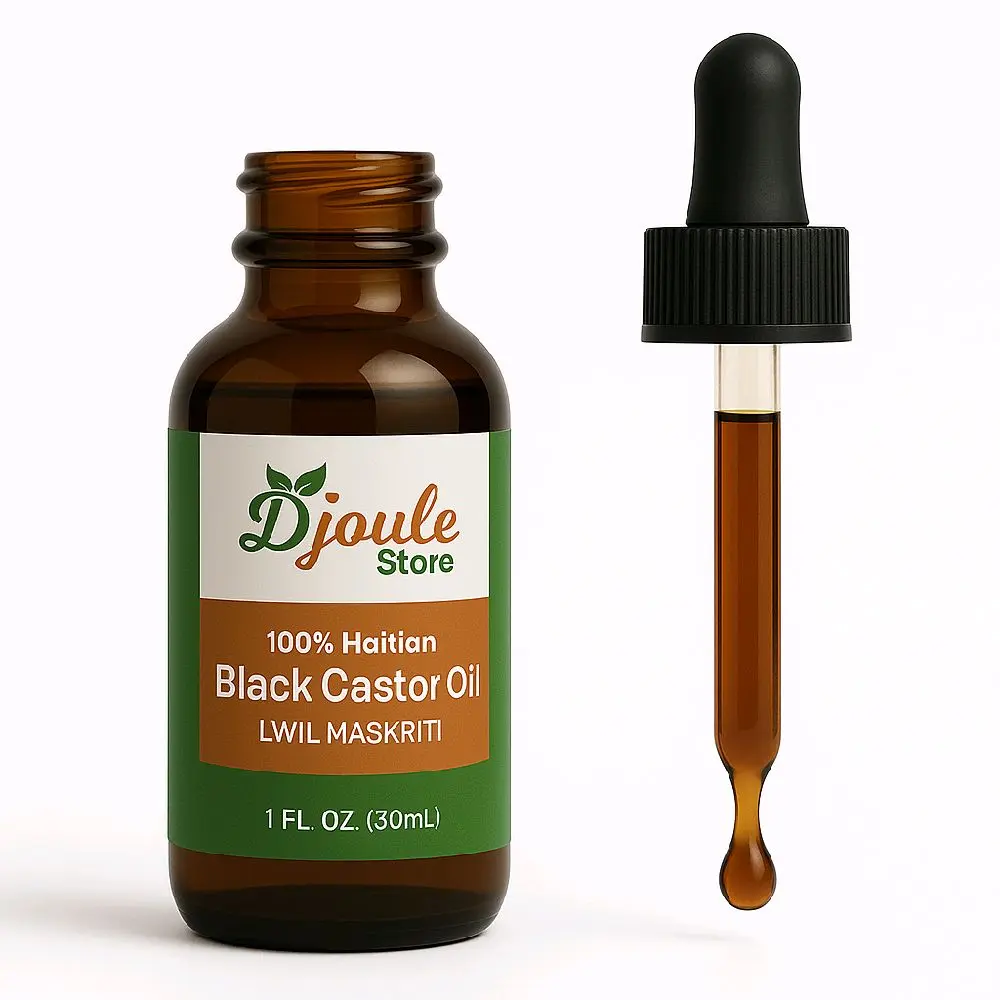 Djoule Store Black Castor Oil 100% Haitian LWIL MASKRITI 1 FL OZ 30mL Natural Product with Dropper