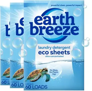Earth Breeze Laundry Detergent Sheets Fragrance-Free - 180 Loads Eco Liquidless Soap - Travel-Friendly for Hot & Cold Cycles, Tackles Tough Stains & Odors - Gentle on Sensitive Skin, 90 Ct (3 Pack)