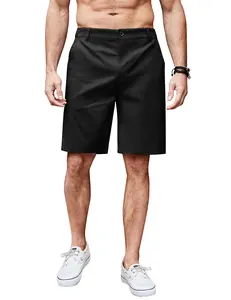 COOFANDY Men's Casual Shorts Linen Flat Front Shorts Elastic Waist Summer Beach Shorts