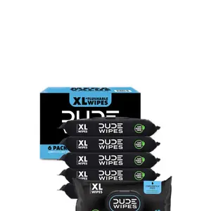 DUDE Wipes - Flushable Wipes - 6 Pack, 288 Wipes - Unscented - Vitamin-E & Aloe Vera for at-Home Use - Toilet Septic and Sewer Safe