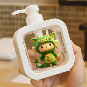 Cute Green Dragon Pump Dispenser for Soap and Lotion - Refillable Plastic Container with Sweet Round Face, Ideal for Bathroom and Kitchen Decor - Perfect for Kids and Dragon Lovers