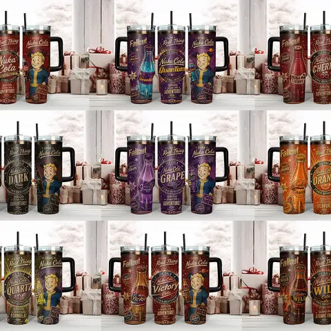 Fallout Nuka-Cola Flavor Collection 40oz Insulated Tumblers - Choose Classic, Quantum, Cherry, Dark, Grape, Orange, Quartz, Victory, or Wild - Retro Vault Boy Advertisement Travel Mug with Handle & Straw