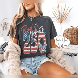 250th Anniversary Shirt Red White And Blue 250 Tee 4th Of July Shirt Usa America Semiquincentennial Modern Cotton T-Shir Relax Cotton T-Shirt