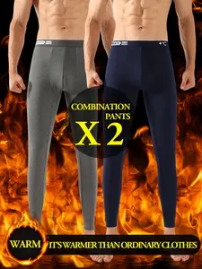 2 Pieces Men's Thermal Underwear Soft Comfortable High-Quality Men's Base Layer Pants Casual Daily Wear Men's Thermal Pants Thickened Classic Fashion Men's Autumn Winter Pants