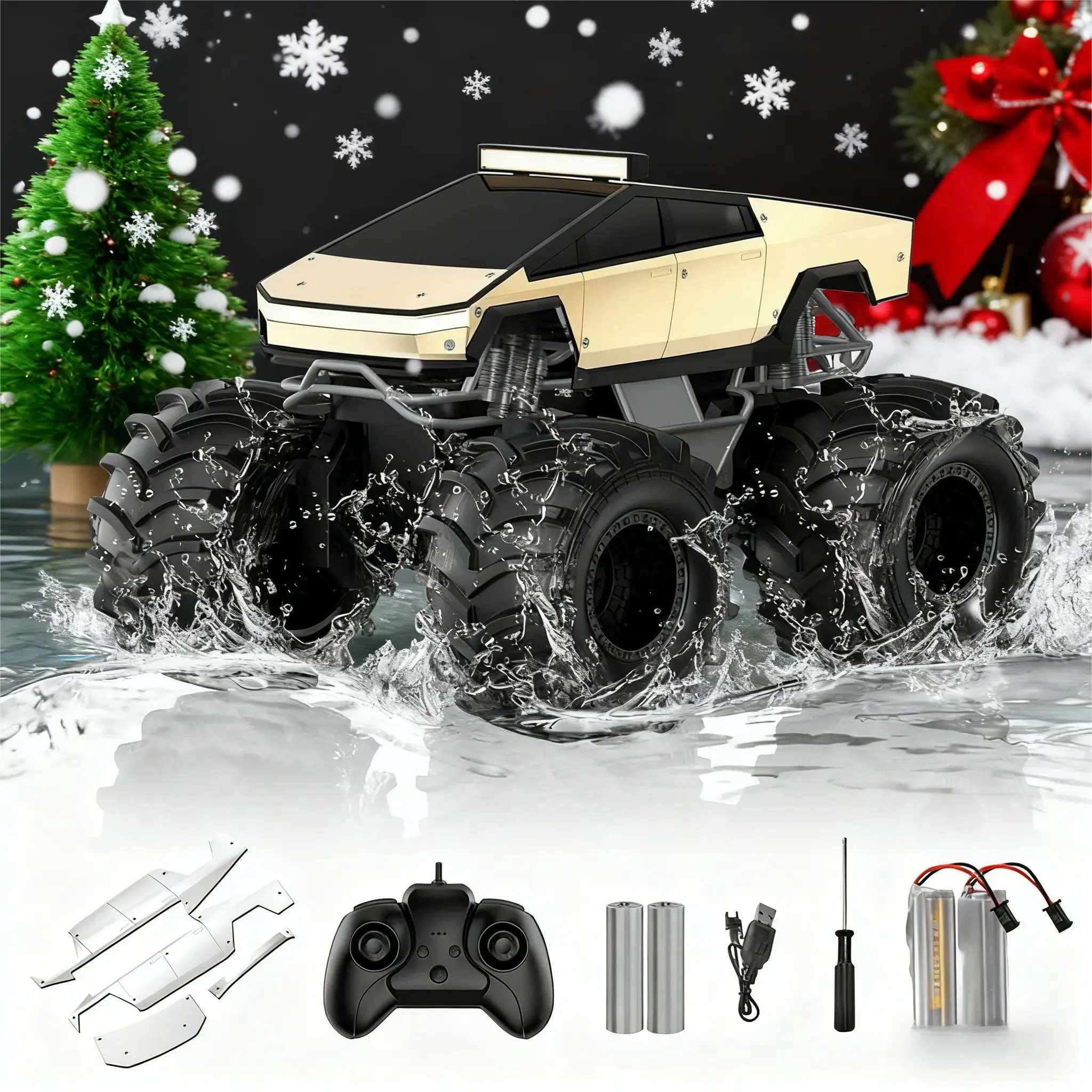 1:18 Amphibious 4WD All Terrain Remote Control Pickup Truck - 2.4 GHz Waterproof Alloy/PVC RC Car with 1200 mAh Battery, Shell Kit, Kids Toys for 6-12 Years Old Boys Girls Christmas Birthday Gifts, 10 - 12 Years