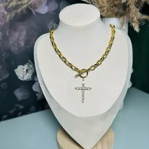 Gold Chunky Chain Cross - Toggle Necklace