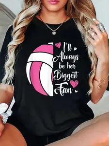 Cotton Unisex Graphic T-Shirt I'll Always Be Her Biggest Fan Volleyball For Mom Dad T-Shirt Vintage Casual Shirt women's graphic tees