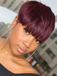 Short Pixie Cut Straight Human Hair Wig Hair Human Hair Wigs With Bangs Wig for both parties and daily wear.
