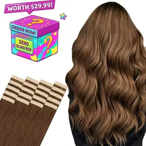 JOPEAR 100g=$72 Invisible Seamless Tape in Extensions: Luxury Remy Human Hair 50g Super Natural & Chocolate Brown Straight Hair [16-22 Inch] 21pcs (20+1 Bonus Piece)