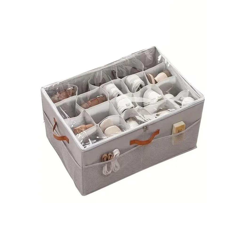 Large 16-Pair Shoe Organizer for Closet - Heavy-Duty Clear Foldable Storage Bins with Reinforced Bottom Panels & Flip-Top Lid, Large Shoe Box Storage Container with Reinforced Handles, Space-Saving Shoe Rack Holder, Shoe Storage Organizer